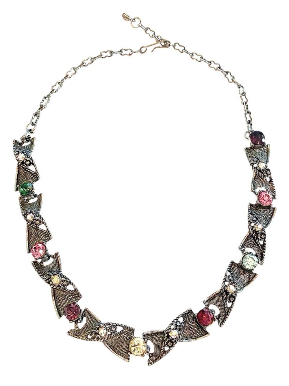 1960s Vintage Colorful Rhinestone Necklace Silver